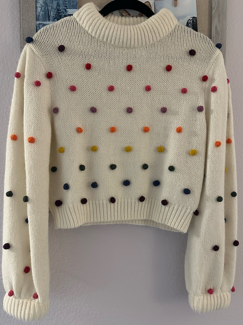 Farm Rio Women’s Small Pom Pom Turtleneck Sweater Cream